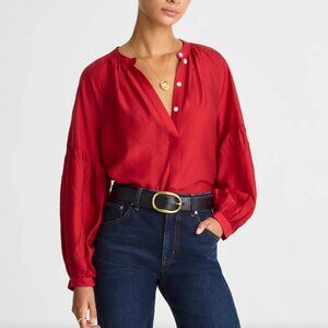 NWT Madewell Shirred Balloon-Sleeve Top Crimson Sz Small